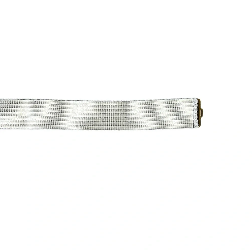 Vintage Silver Elastic Glam Belt with Hammered Metal Buckle XS Waist
